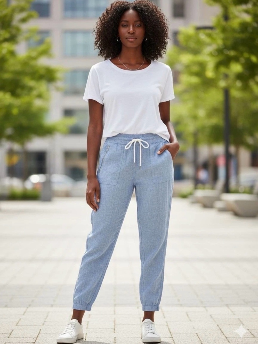 Athleta Blue Cabo Linen Joggers Athleisure Loungewear Women Size 10